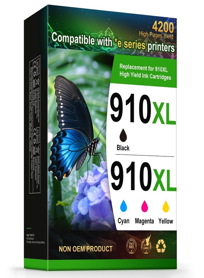 Jeostarky Remanufactured Replacement for HP 910XL Ink Cartridges Combo Pack High Yield Compatible with HP OfficeJet Pro 8015e 8025e 8035e 8010 8020 8028 8035 Series Printer (Black Cyan Magenta Yellow)