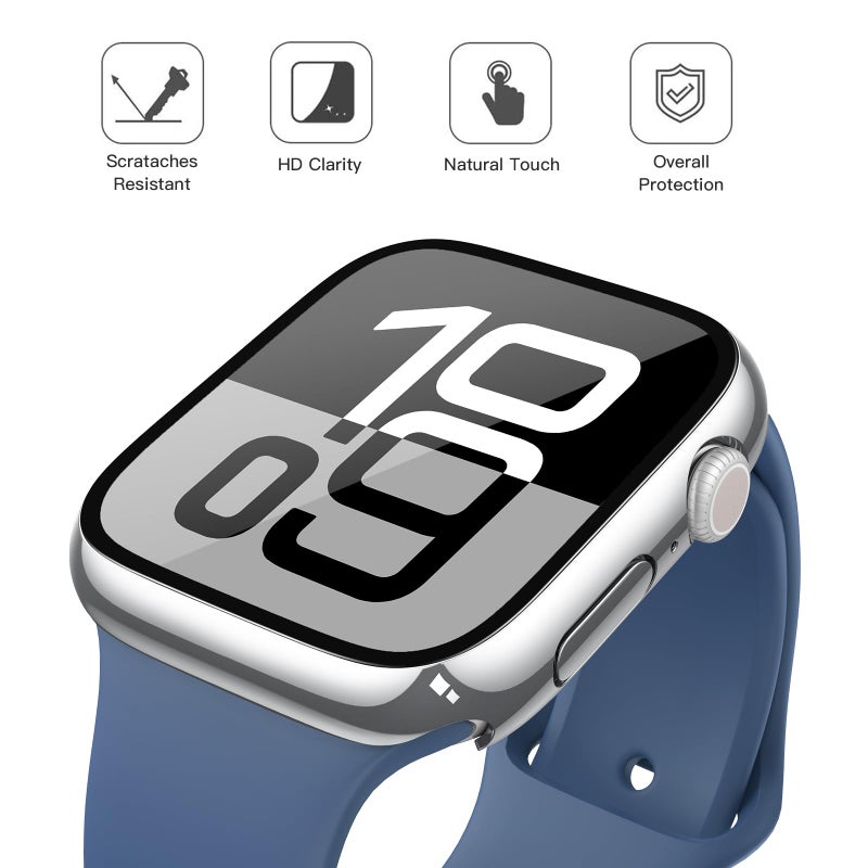 Misxi 2 Pack Tempered Glass Case Compatible for Apple Watch Series 11 (2025) Series 10 46mm, Hard PC Screen Protector Overall Protection Scratch-Resistant Cover for iWatch, 1 Silver + 1 Transparent - Image 3