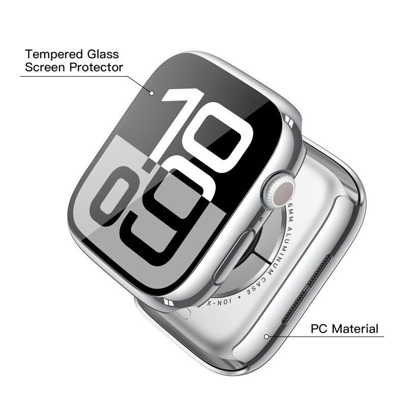 Misxi 2 Pack Tempered Glass Case Compatible for Apple Watch Series 11 (2025) Series 10 46mm, Hard PC Screen Protector Overall Protection Scratch-Resistant Cover for iWatch, 1 Silver + 1 Transparent - Image 4