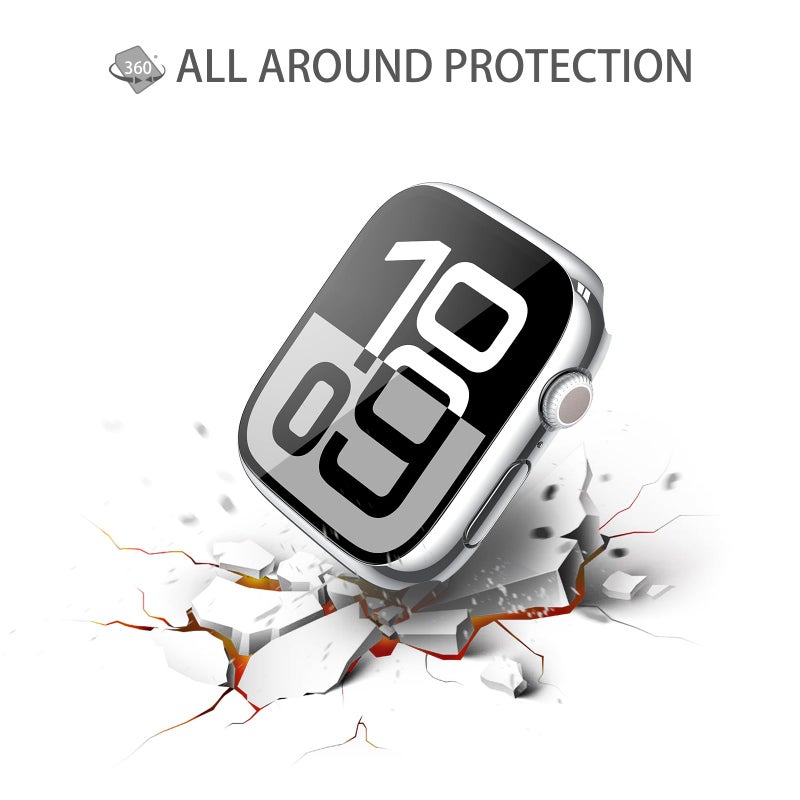 Misxi 2 Pack Tempered Glass Case Compatible for Apple Watch Series 11 (2025) Series 10 46mm, Hard PC Screen Protector Overall Protection Scratch-Resistant Cover for iWatch, 1 Silver + 1 Transparent - Image 5