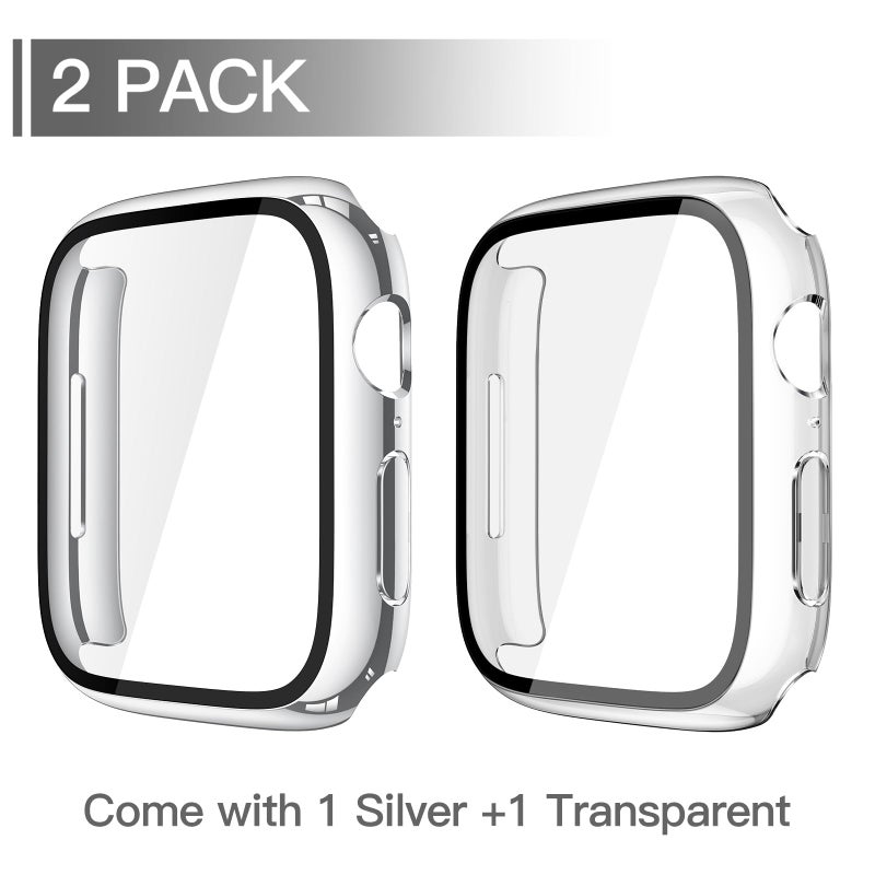 Misxi 2 Pack Tempered Glass Case Compatible for Apple Watch Series 11 (2025) Series 10 46mm, Hard PC Screen Protector Overall Protection Scratch-Resistant Cover for iWatch, 1 Silver + 1 Transparent - Image 2