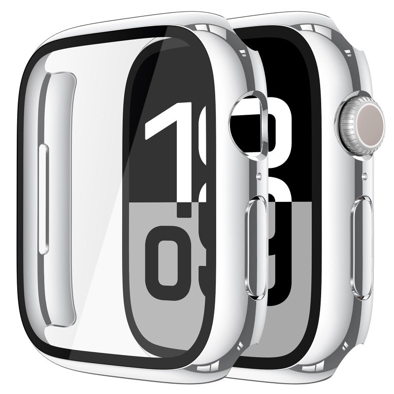 Misxi 2 Pack Tempered Glass Case Compatible for Apple Watch Series 11 (2025) Series 10 46mm, Hard PC Screen Protector Overall Protection Scratch-Resistant Cover for iWatch, 1 Silver + 1 Transparent - Image 1
