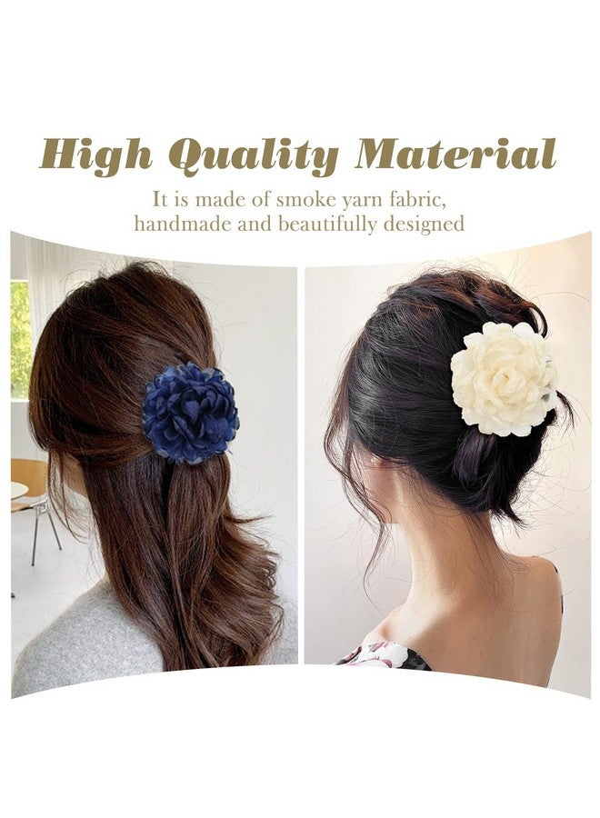 Cinaci 4 Pack Large Tulle Gauze Ruffle Rose Flower Plastic Hair Claws Clips Big Silk Fabric Floral Hair Bow Jaw Barrettes Clamps Bun Updo Holders Decorative Fancy Hair Accessories For Women Girls - Image 5