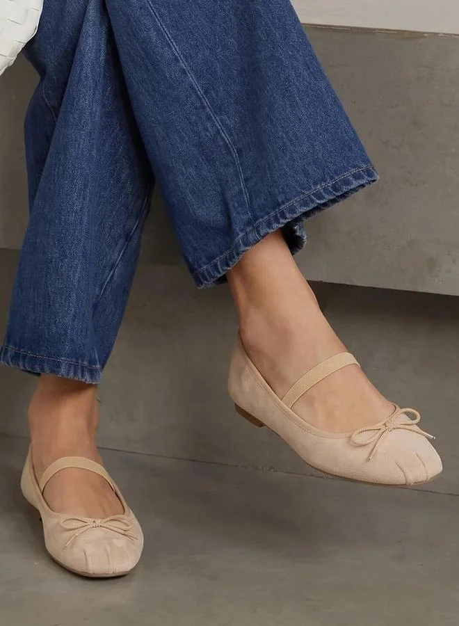 Styli  Beige Bow Detail  Suede Ballerina Flats for Women | Best Price UAE