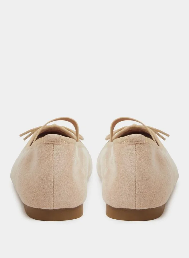Styli  Beige Bow Detail  Suede Ballerina Flats for Women | Best Price UAE