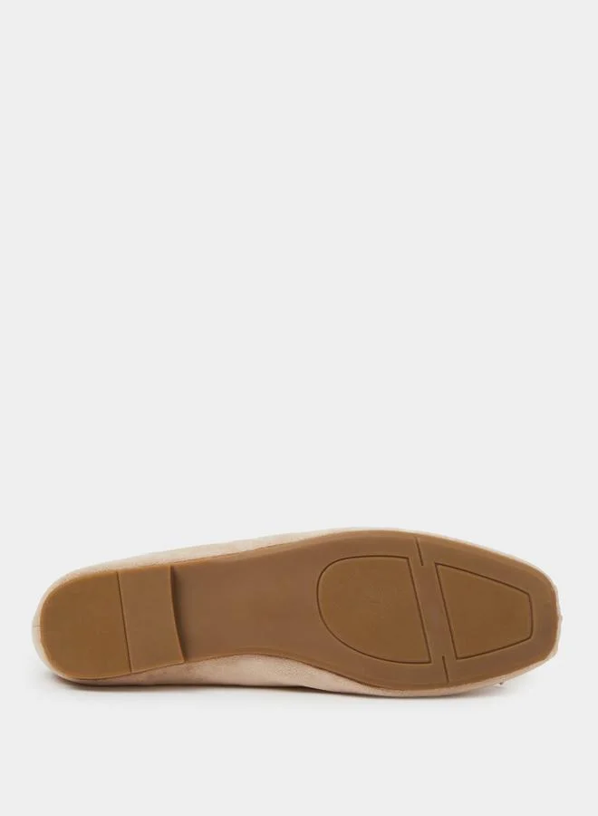Styli  Beige Bow Detail  Suede Ballerina Flats for Women | Best Price UAE