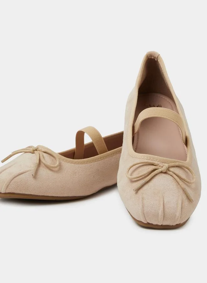 Styli  Beige Bow Detail  Suede Ballerina Flats for Women | Best Price UAE
