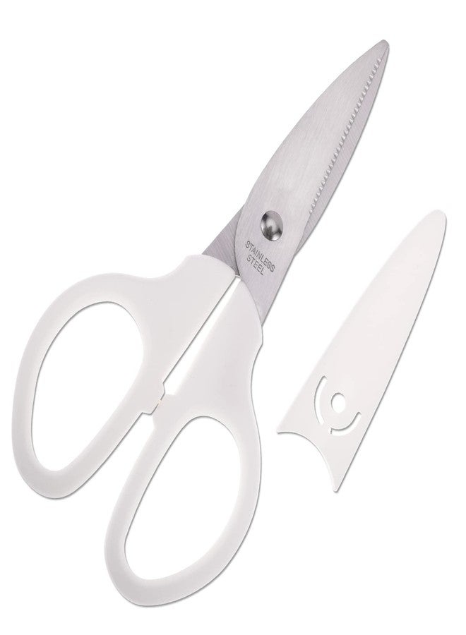 HITOPTY White Multipurpose Scissors, 6in Straight Sturdy Sharp Scissors for Office School Student Home General Use Sewing Fabric Craft Supplies with Cover - Image 1