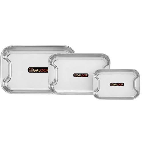 GALOOF Stainless Steel Serving Tray Set of 3 | Rectangle Platter Plates | Unbreakable & Stackable | Ideal Lamon Platter for Serving Tea, Coffee, Snacks, Dining (Small + Medium + Big) - Image 4