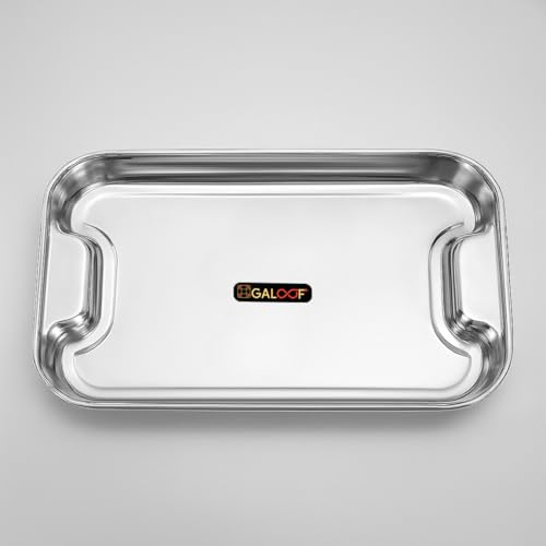 GALOOF Stainless Steel Serving Tray Set of 3 | Rectangle Platter Plates | Unbreakable & Stackable | Ideal Lamon Platter for Serving Tea, Coffee, Snacks, Dining (Small + Medium + Big) - Image 3