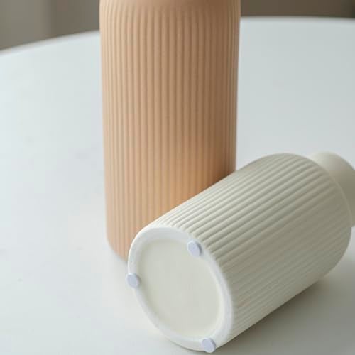 vaurcesa Modern Ceramic Vase Set, Earth Tone Natural Color Ribbed Matte Design, 3-Piece Decorative Vases for Home, Living Room, Office (Coffee Mix) - Image 5