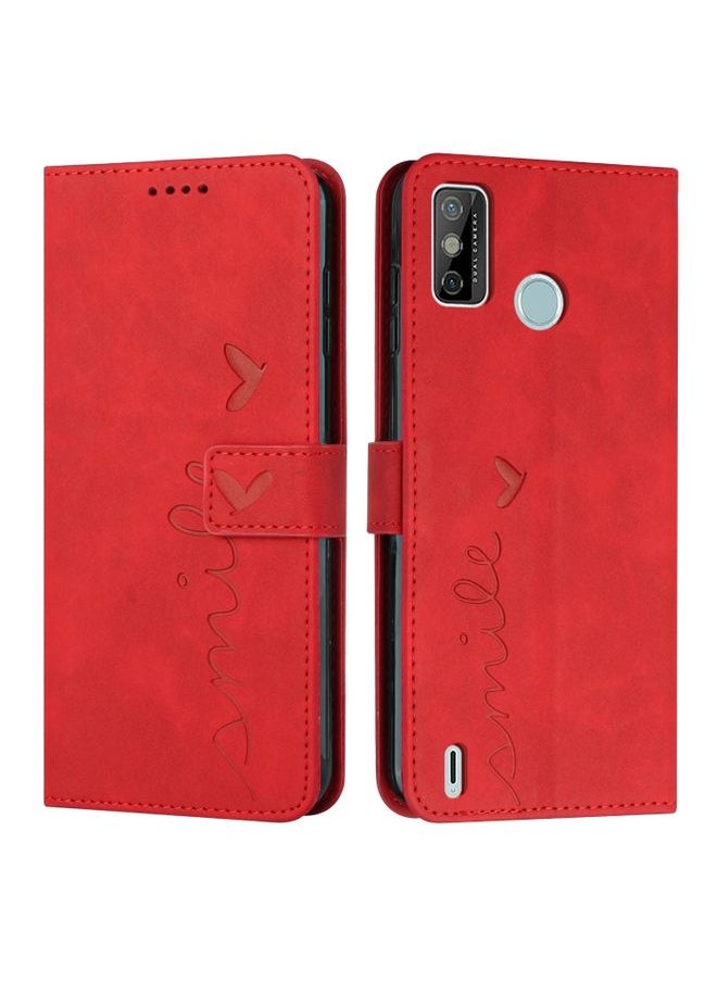 HuHa Case Cover For For Tecno Spark 6 Go/Spark Go 2020 Skin Feel Heart Pattern Leather Phone Case(Red) 