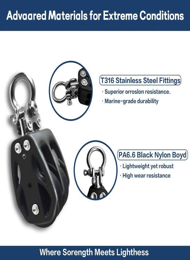 RiaYer Double Swivel 35mm Sailing Block，Compact and Lightweight for Marine and Industrial Applications，Supports 1800 lbs (800 kg) Breaking Load，Fits 10 mm Line for Versatile Use - Image 3