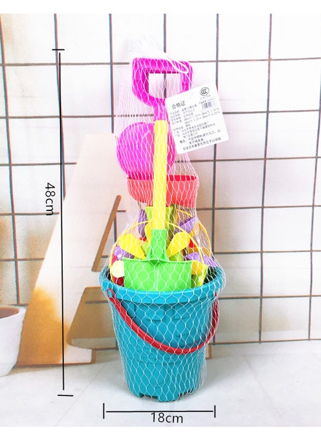 7-Piece Hourglass Toy Set with Large Thickened Plastic Shovel and Beach Bucket for Endless Beach Adventures