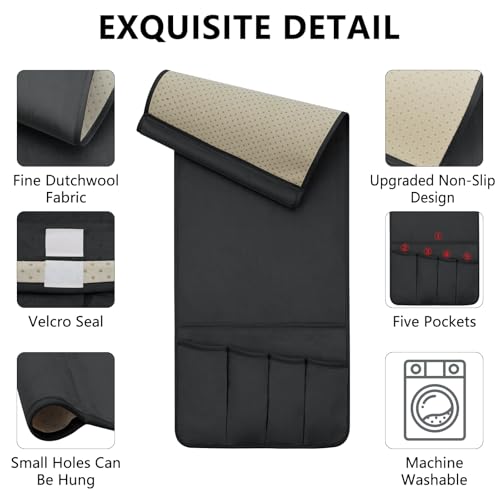 WETRBWEH TV Remote Control Holder Couch Caddy, Non-slip Bedside Caddy Organizer with 5 Pockets for Key Glasses Phone Magazine Holders (Black, 35"x12.4") - Image 5
