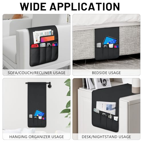 WETRBWEH TV Remote Control Holder Couch Caddy, Non-slip Bedside Caddy Organizer with 5 Pockets for Key Glasses Phone Magazine Holders (Black, 35"x12.4") - Image 3