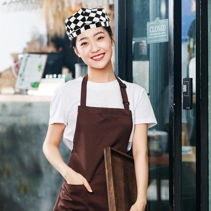 Chef Beret Hat Black White Checkered Kitchen Cooking Cap Food Service Uniform for Men Women Restaurant Waiter Attire - Image 4