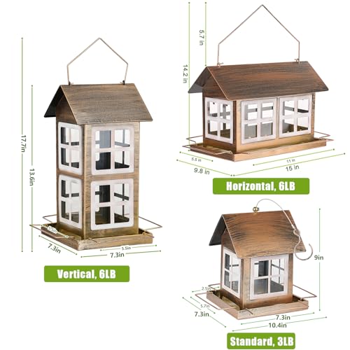 IWNTWY Bird Feeders Heavy Duty Metal Bird Feeder for Outdoors Hanging Weatherproof Large Capacity Wild Birdfeeder for Outside Garden Yard Country House Shape Horizontal - Image 3