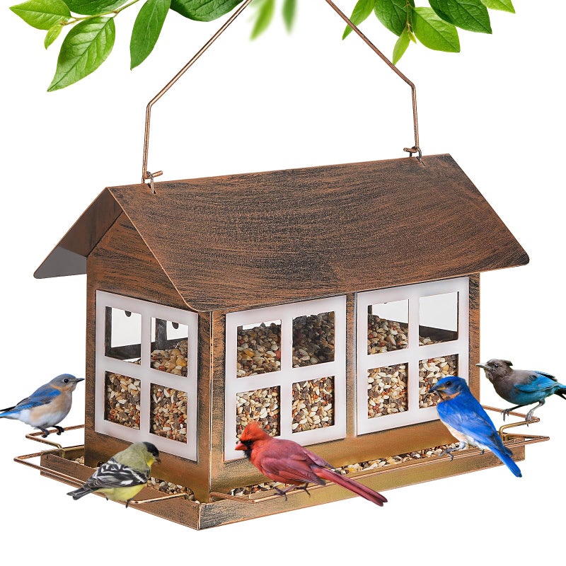 IWNTWY Bird Feeders Heavy Duty Metal Bird Feeder for Outdoors Hanging Weatherproof Large Capacity Wild Birdfeeder for Outside Garden Yard Country House Shape Horizontal - Image 2