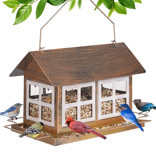 IWNTWY Bird Feeders Heavy Duty Metal Bird Feeder for Outdoors Hanging Weatherproof Large Capacity Wild Birdfeeder for Outside Garden Yard Country House Shape Horizontal - Image 1