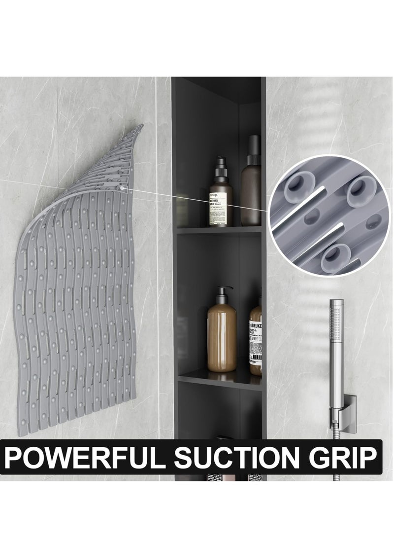 Excefore Foldable Non Slip Bath Mat, Bath Tub Mat Non Slip, Safe Soft Shower Mat, with Strong Grip Suction Cups and Drain Holes, Clean Machine Washable for Bathroom, 41 x 69 cm (Gray, Wavy) - Image 5