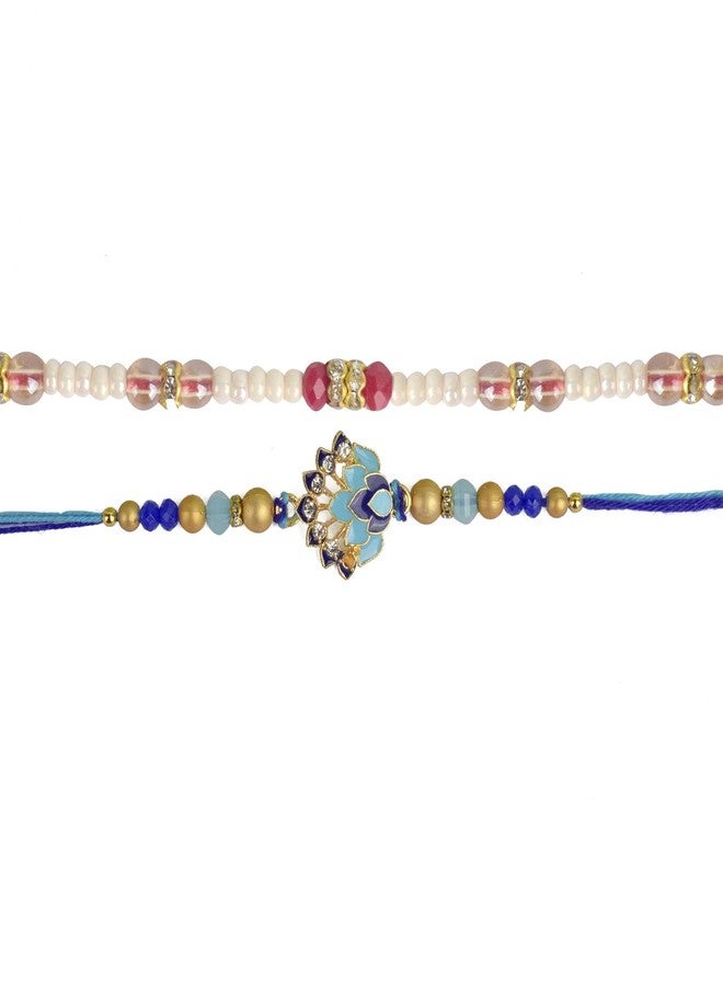 SATVIK STORE SATVIK 2 Pc Rakhi for Brother Bhaiya Bhabhi Traditional Handmade Quality Assorted Designer Rakhi Set Roli Chawal, Greeting Card & Soun Stickers Rakhi Thread Rakhdi Bracelets Rakshabandhan (Design 10) - Image 1