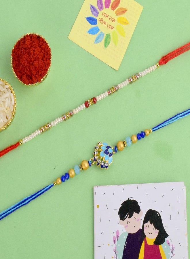 SATVIK STORE SATVIK 2 Pc Rakhi for Brother Bhaiya Bhabhi Traditional Handmade Quality Assorted Designer Rakhi Set Roli Chawal, Greeting Card & Soun Stickers Rakhi Thread Rakhdi Bracelets Rakshabandhan (Design 10) - Image 3