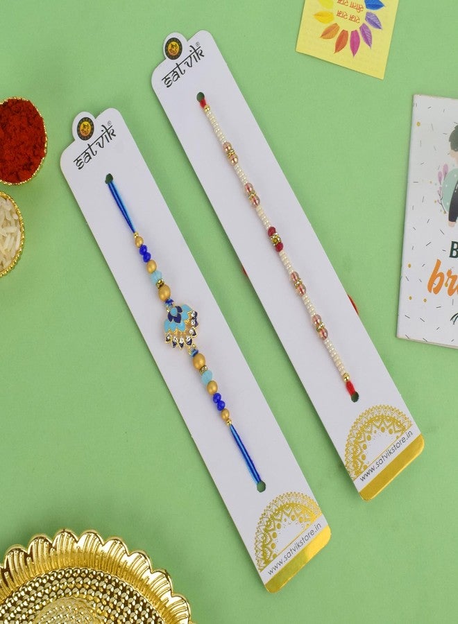SATVIK STORE SATVIK 2 Pc Rakhi for Brother Bhaiya Bhabhi Traditional Handmade Quality Assorted Designer Rakhi Set Roli Chawal, Greeting Card & Soun Stickers Rakhi Thread Rakhdi Bracelets Rakshabandhan (Design 10) - Image 5