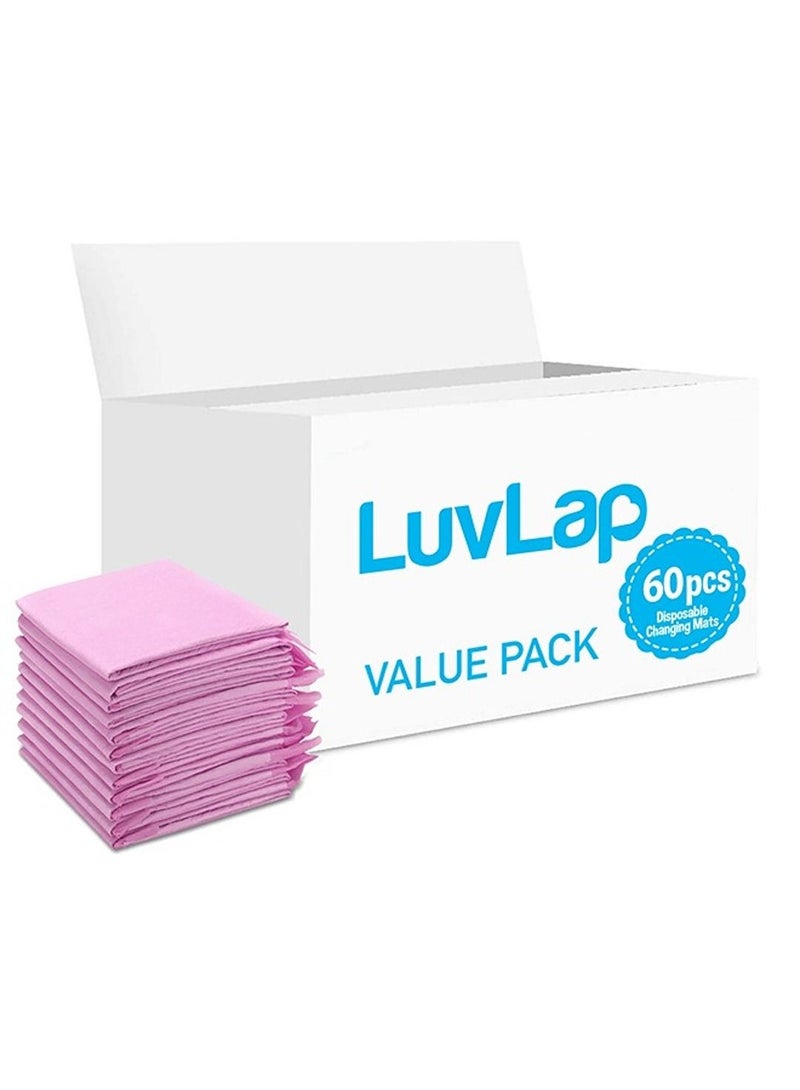 Luvlap Disposable Changing Mats, 60 Counts, Soft Waterproof Mat, Portable Leak Proof Changing Mat, New Mom Leak-Proof Under pad, Mattress Table Protector Pad - Image 1
