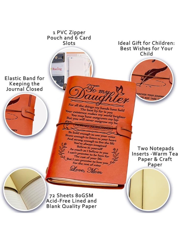 هدية من الأم لابنتها، دفتر يوميات جلدي لابنتي، دفتر يوميات قابل لإعادة التعبئة من 140 صفحة، هدايا عيد ميلاد لابنة من أمها، هدايا للأم وابنتها للبالغات - Image 4