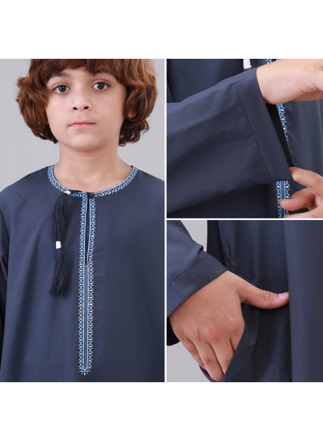 عباية - ثوب إسلامي للأولاد - كحلي، مقاس 7 سنوات - ملابس أطفال مسلمة، ملابس تقليدية للأطفال، فستان عربي، زي العيد، كندورة - Image 5