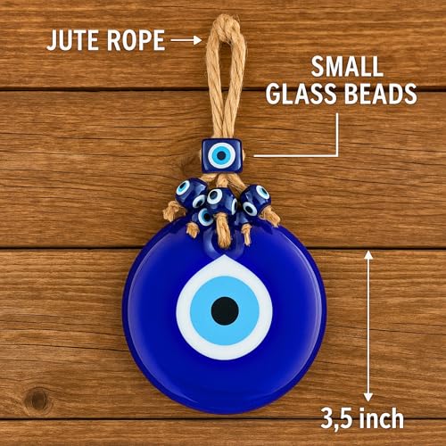 Candymosa 3.5" Turkish Evil Eye Decor Ornament - Blue Evil Eye Wall Hanging in a Box - Home Protection Charm Evil Eye Wall Decor - Turkish Nazar Amulet (Blue, 1pcs) - Image 2