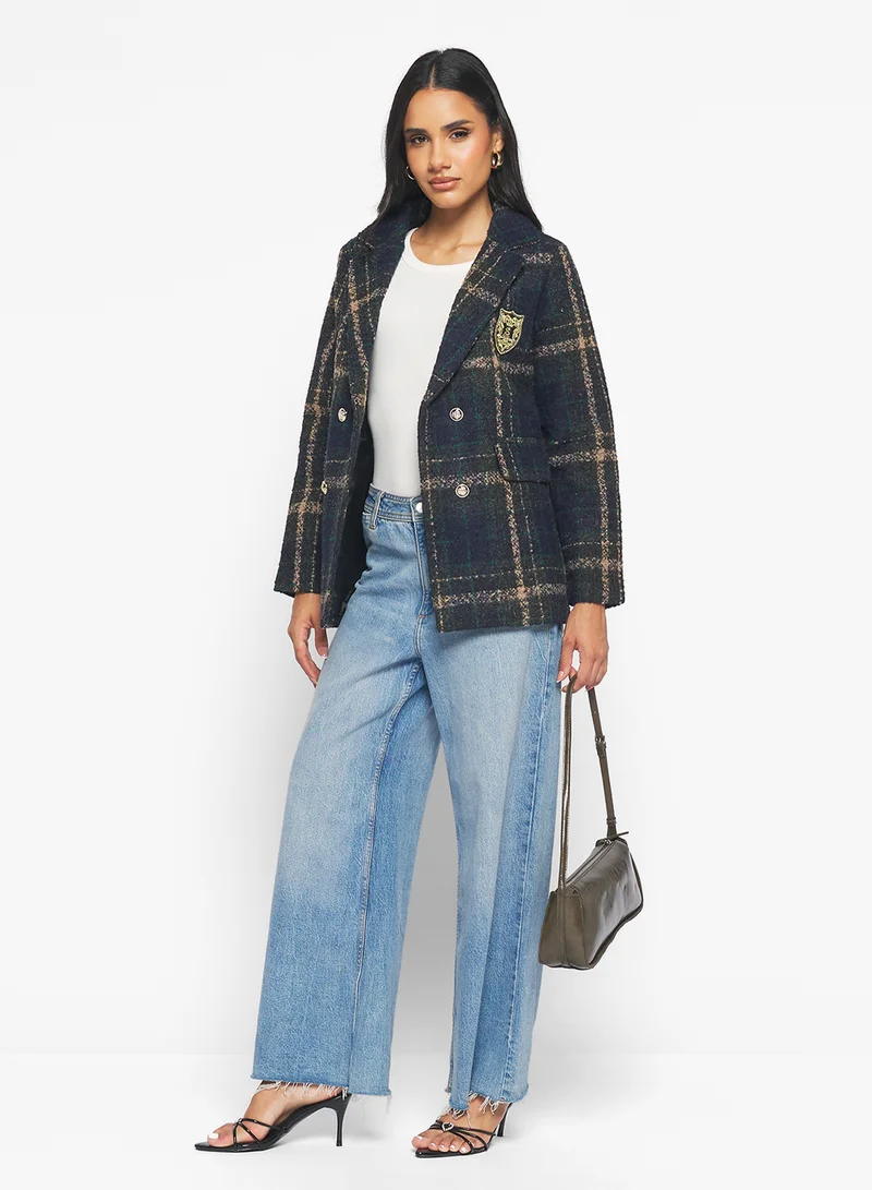 Ginger Woolen Longline Plaid Coat