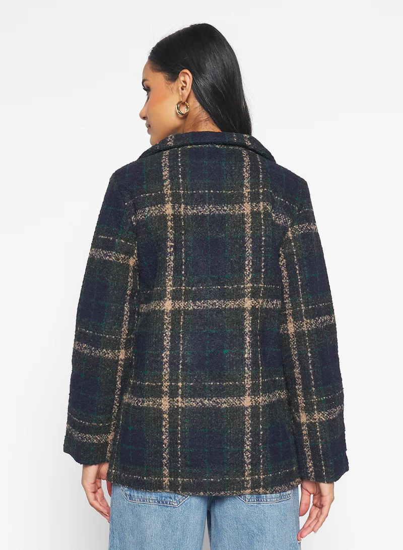 Ginger Woolen Longline Plaid Coat