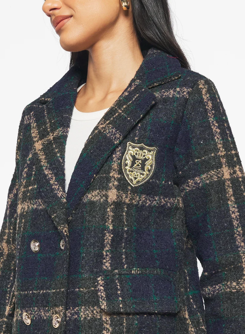 Ginger Woolen Longline Plaid Coat
