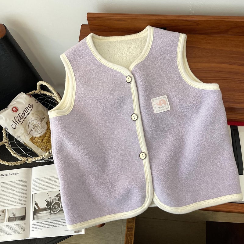 2023 Winter Childrens thickened polar fleece vest outer wear double-sided fleece-lined warm boys and girls vest double-layer autumn and winter Gray - Image 3