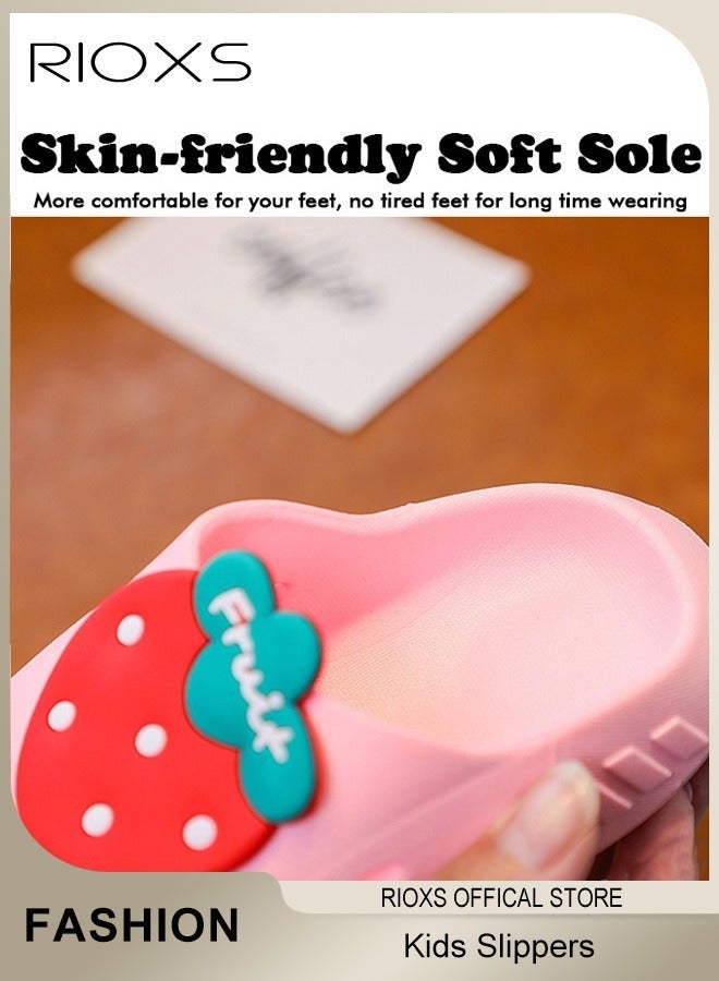 Kids Flat Slippers, Cute Patterns Toddler Unisex Slippers, Comfy Slip-on Slippers for Boys Girls, Anti-Slip Shower Sliders, Soft Sole Open Toe Sandals, Quick Dry Bath Slides, Slippers for Bathroom Summer Pool,  Indoor Outdoor Beach Slippers, Pink Strawberry Slippers - Image 5