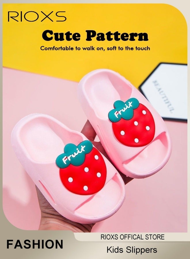 Kids Flat Slippers, Cute Patterns Toddler Unisex Slippers, Comfy Slip-on Slippers for Boys Girls, Anti-Slip Shower Sliders, Soft Sole Open Toe Sandals, Quick Dry Bath Slides, Slippers for Bathroom Summer Pool,  Indoor Outdoor Beach Slippers, Pink Strawberry Slippers - Image 3