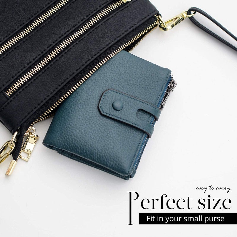 Bveyzi Small Soft Leather Wallet for Women RFID Blocking Ladies Card Holder with Double Zipper Pocket (Blue) - Image 2