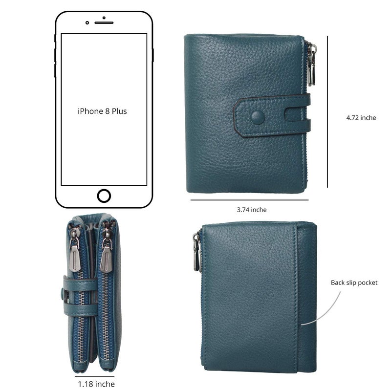 Bveyzi Small Soft Leather Wallet for Women RFID Blocking Ladies Card Holder with Double Zipper Pocket (Blue) - Image 5
