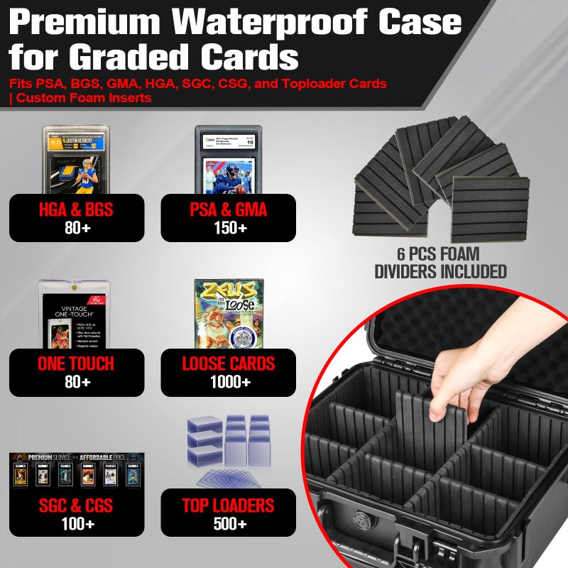 HOSOCASE Sports Card Case Storage Box: Trading Cards Storage Box for PSA Graded Cards Holder and Top Loaders, Baseball Sport Card Storage Boxes, Waterproof Hard Case with 6 Dividers for Top Loaders Card (500+) - Image 2