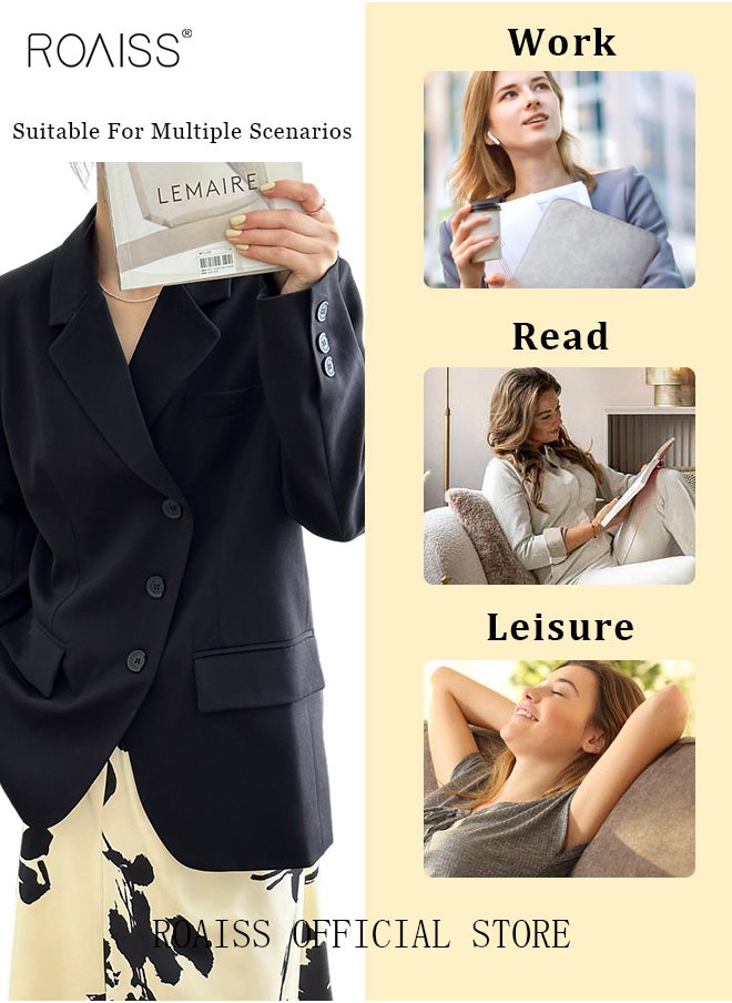 رويس - السيدات سترة سوداء طويلة الأكمام تناسب مكتب السيدات سليم عارضة تصميم السيدات سترة رياضية طية صدر السترة طويلة الأكمام زر عارضة سترة الأعمال - Image 1