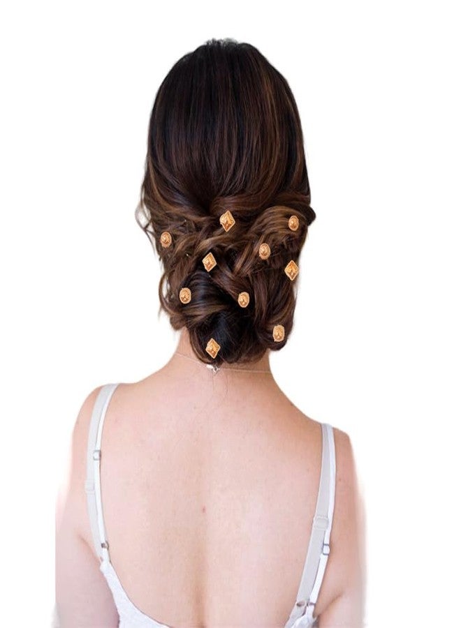 Hair Flare Ceramic Gold Hair Sticker Combo: 18 Round & 12 Square Stickers - Easy DIY Hair Accessories Pack of 30_2863_Golden - Image 5