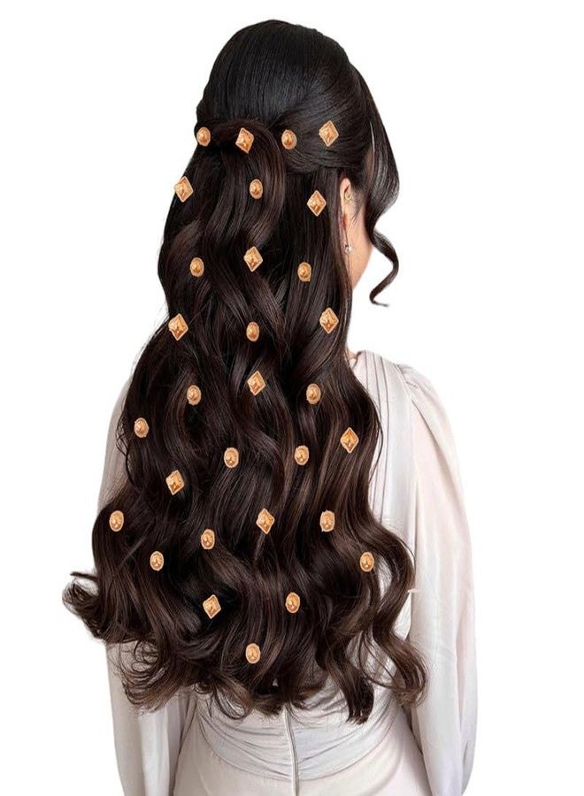 Hair Flare Ceramic Gold Hair Sticker Combo: 18 Round & 12 Square Stickers - Easy DIY Hair Accessories Pack of 30_2863_Golden - Image 1