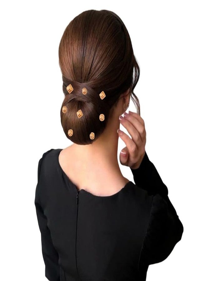 Hair Flare Ceramic Gold Hair Sticker Combo: 18 Round & 12 Square Stickers - Easy DIY Hair Accessories Pack of 30_2863_Golden - Image 3