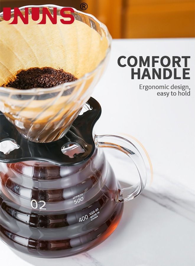 UNUNS V60 Pour Over Coffee Maker, Server with Glass Drip Set Filter, Stylish and Elegant Dripper Maker Kit for Home or Office, 600ML - Image 5