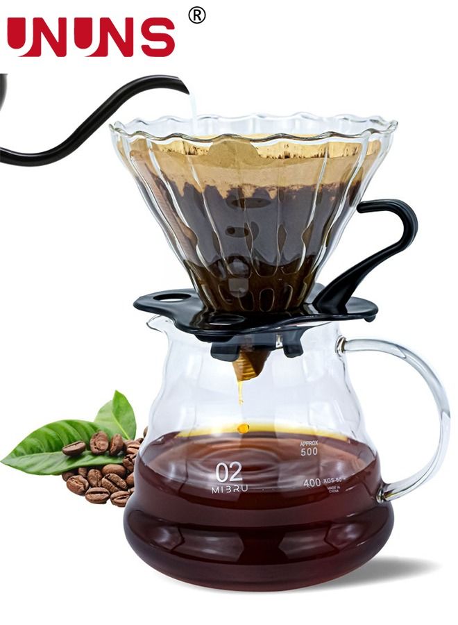 UNUNS V60 Pour Over Coffee Maker, Server with Glass Drip Set Filter, Stylish and Elegant Dripper Maker Kit for Home or Office, 600ML - Image 1