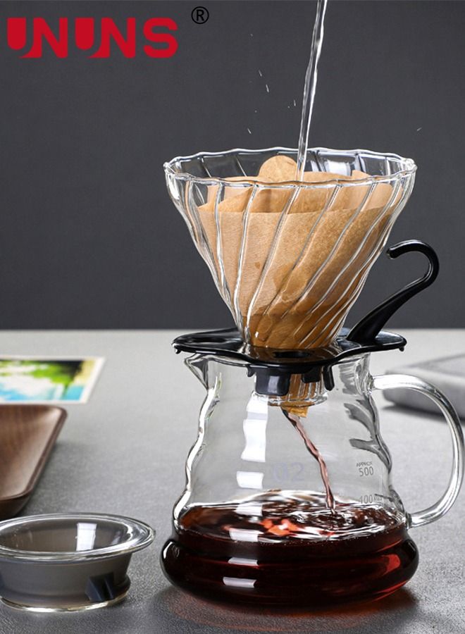UNUNS V60 Pour Over Coffee Maker, Server with Glass Drip Set Filter, Stylish and Elegant Dripper Maker Kit for Home or Office, 600ML - Image 2