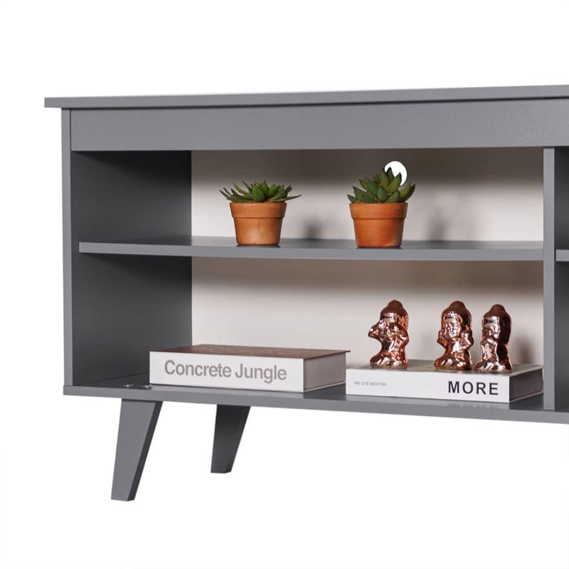 Madesa TV Stand Cabinet with 4 Shelves and Cable management, TV Table Unit for TVs up to 55 Inches, Wooden, 58 H x 38 D x 136 L cm – Grey - Image 4