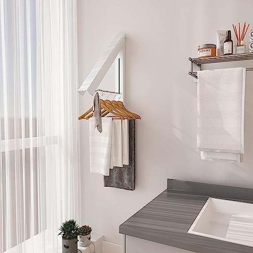 KBZONE Retractable Clothes Drying Rack, Wall Mounted Foldable Laundry Hanger for Small Spaces, Small Collapsible Folding Garment Racks, Coat Hanger Dorm Accessories (Pack of 1) - Image 2